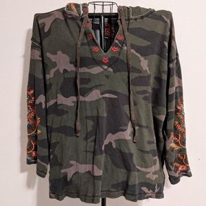 Johnny Was Camo Hoodie Waffle Knit Sweater